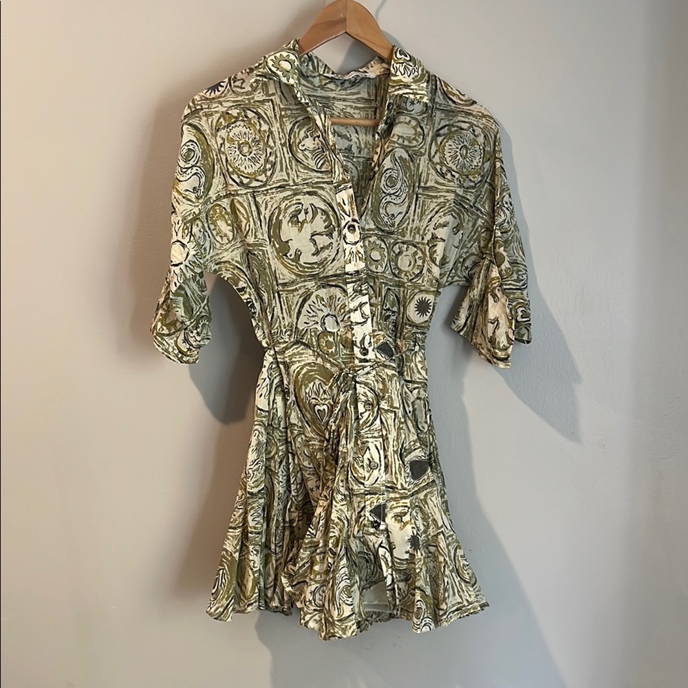 Zara Green Printed Mini Shirt Dress Size XS